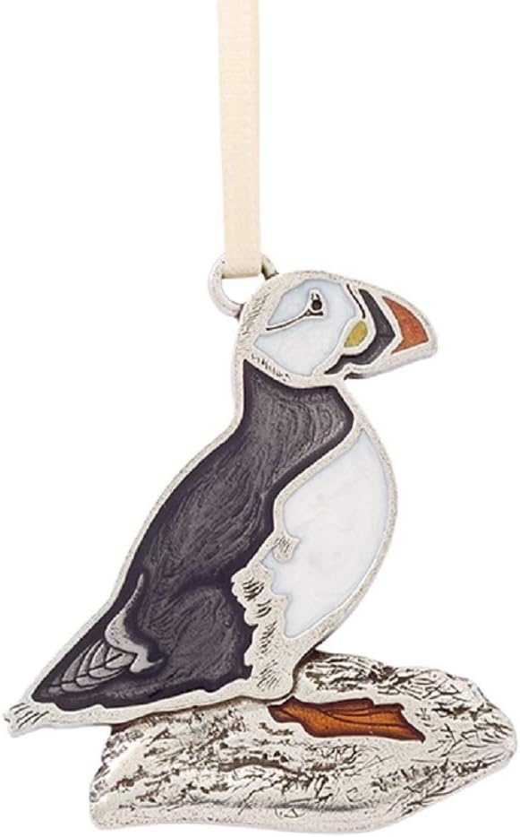 Danforth Puffin Bird Christmas Tree Ornament – Handcrafted Pewter Bird Ornaments for Christmas Tree – Satin Ribbon, 2” Tall by 1 ¾” Wide, Made in USA