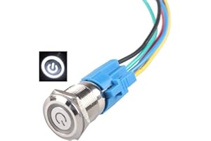 HiLetgo Latching Pushbutton Switch 16mm 5/8" 12V-24V 5A Power Angel Eye LED Light Metal Toggle Switch with Wire Socket Plug
