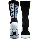 ChalkTalkSPORTS Wrestling Performance Crew Socks - Eat Sleep Wrestle - Youth & Adult Sizes - Mid-Calf Athletic Socks