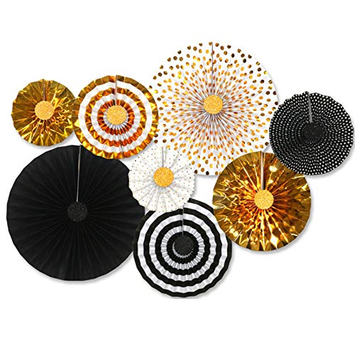 zorpia Gold Party Hanging Paper Fans Decoration Set for Wedding Birthday Party Baby Showers Round Events Accessories Set of 8 - Thumbnail 6