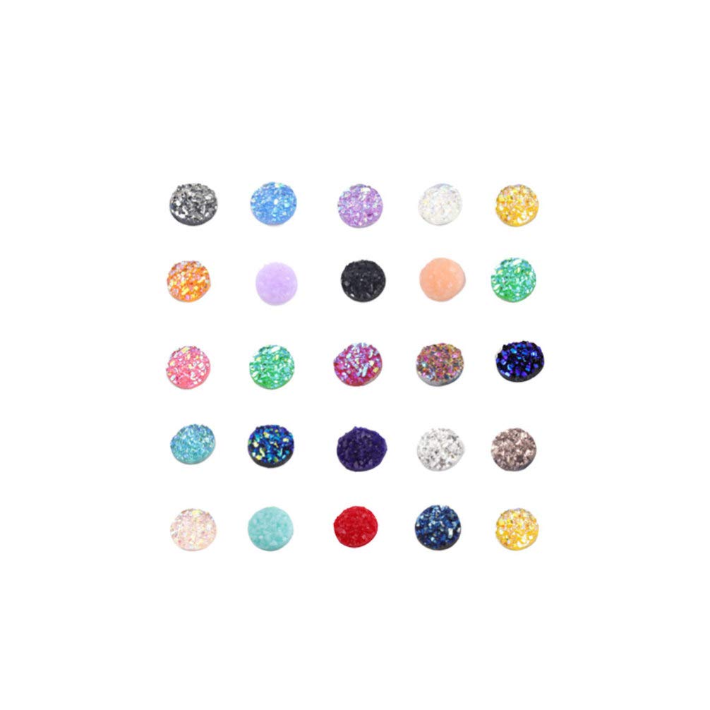 Milisten Nail Accessories 200pcs 8mm Round Flat Back Resin Cameo Faux Druzy Cabochons Cameo Beads Craft Mixed Shinny Color for DIY Jewelry Making Scrapbook Accessories
