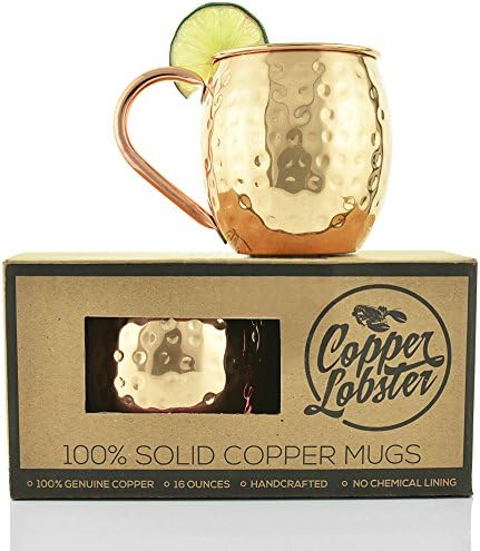 Copper Lobster 100% Solid Pure Moscow Mule Copper Mugs, Authentic Copper Cups 16 Oz Large Barrel Shape, Gift Set of 2 Unlined Copper Mugs Hammered Appearance Welded Handles + Free Recipe Booklet