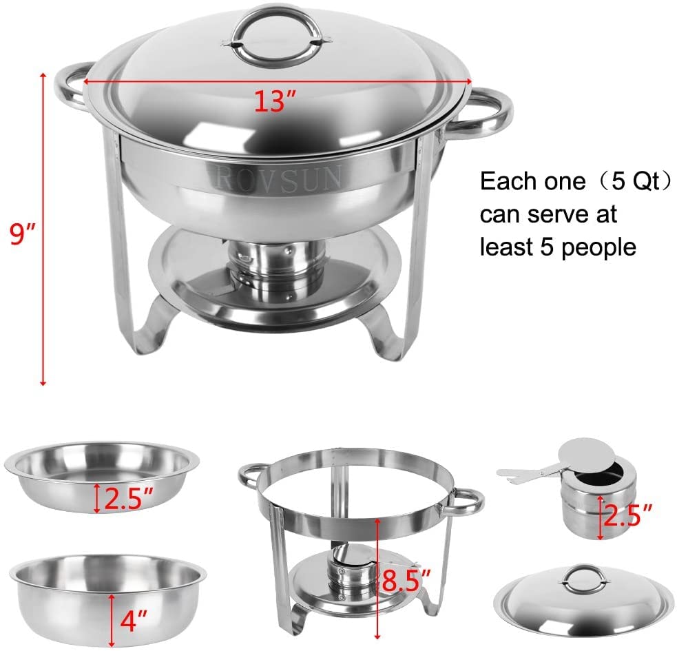 ROVSUN Chafing Dish Buffet Set,2 Round + 2 Rectangular Stainless Steel