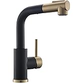 GIMILI Modern Bar Sink Faucet for Kitchen Sink Single Handle with Pull Out Sprayer Hot and Cold Prep Sink Faucet Black and Gold