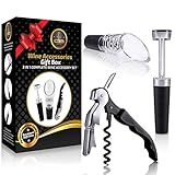 Wine Ziz Wine Accessories Gift Box Set | Waiters Corkscrew Remover/Opener, Foil Cutter, Built-in Vacuum Wine Saver Bottle Stopper, Aerator Pourer | Wine Bottle Opener Wine Key Corkscrew Wine Opener