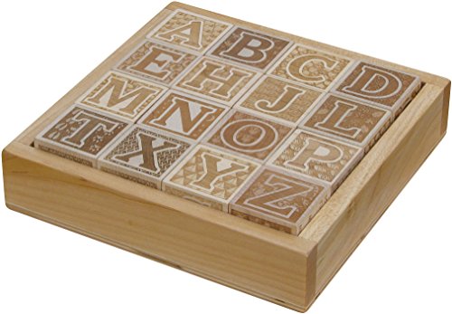 Natural Wooden ABC Blocks in Tray - Made in USA