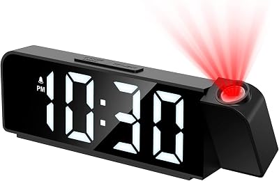 Ankilo 180° Projection Digital Alarm Clock USB Charger Loud Snooze Bedroom