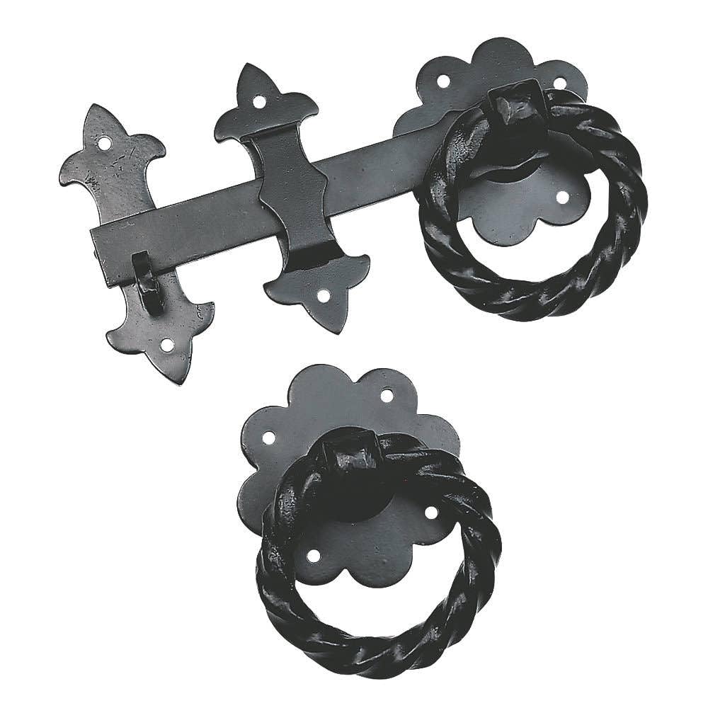Hardware Solutions - Twisted Ring Gate Latch - Heavy Design - Antique Black Finish - Pack 1 - Interior/Exterior Use