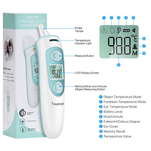 Tovendor Infant Baby Thermometer, Infrared Forehead and Ear Thermometer for Children and Adult with Accurate Instant Digital Reading, Medical Fever Alarm