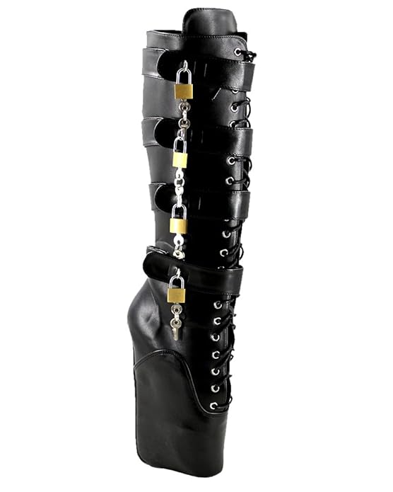 WONDERHEEL Damen Padlocks Langschaft Ballett Stiefel