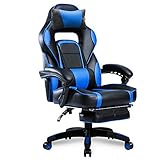 Merax High-Back Racing Home Office Chair, Ergonomic Gaming Chair with Footrest, PU Leather Swivel Computer Home Office Chair including Headrest and Lumbar Support (blue)