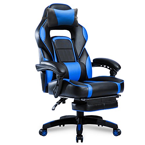 Merax High-Back Racing Home Office Chair, Ergonomic Gaming Chair with Footrest, PU Leather Swivel Computer Home Office Chair including Headrest and Lumbar Support (blue)