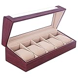 SONGMICS Watch Box 5 Slots Watch Organizer Display Case for Men and Women Mahogany Faux Leather UJWB05R