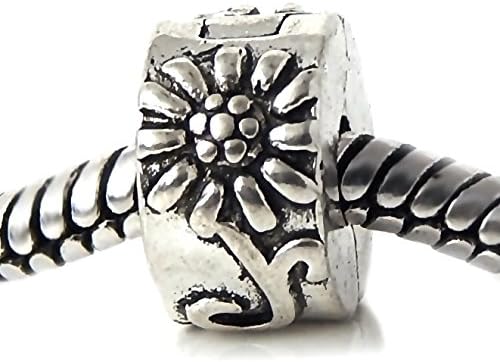 Cherityne Clip-on Sunflower Roundell Spacer Silver Plated Bracelet Charm Bead