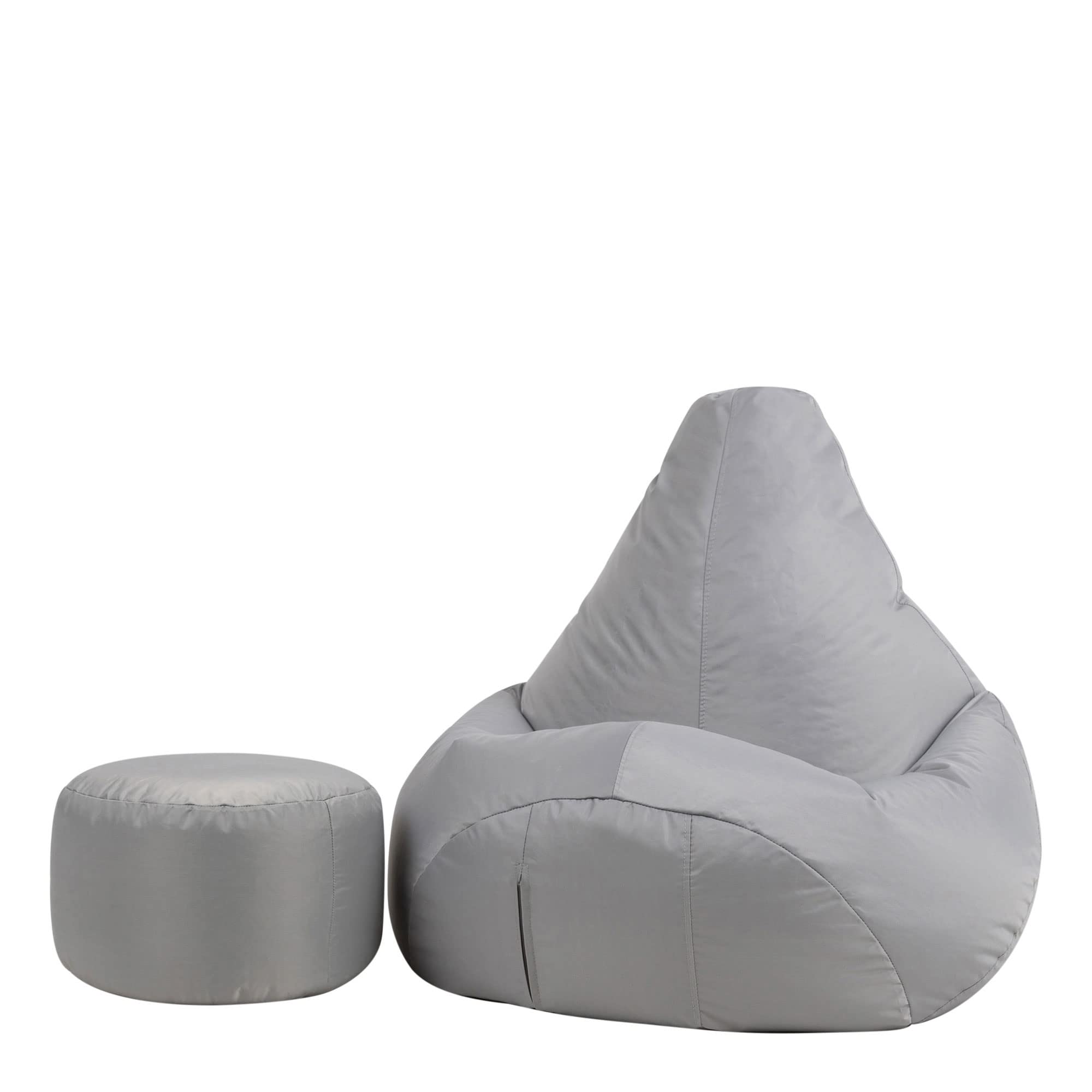 Bean Bag Bazaar High Back Bean Bag Chair and Footstool, Grey, Indoor Outdoor Beanbag, Large Adult Bean Bag and Filling Included, Living Room, Garden, Patio