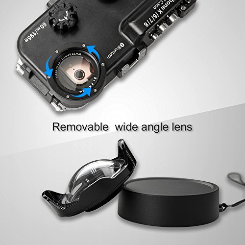 MEIKON iPhone X/6/7/8 Waterproof Case Black Bluetooth Control,195FT/60M IPX8 Certified Waterproof Underwater Swimming Diving Surfing Snorkeling case with Wide Angle Dome Port Lens(NO Battery)