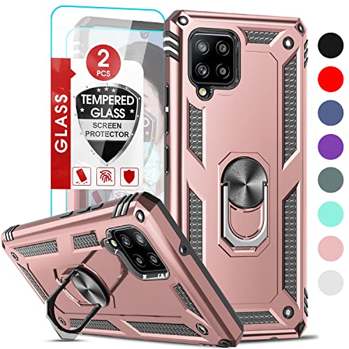 LeYi for Galaxy A42 5G Case, A42 5G Phone Case with [2 Pack] Tempered Glass Screen Protector, [Military Grade] Defender Case with Magnetic Car Mount Kickstand for Samsung Galaxy A42 5G, Rose Gold