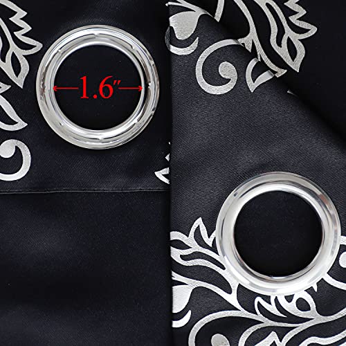 Estelar Textiler Blackout Window Curtains Silver Wave Flower Print Grommet Blackout Curtains Thermal Insulated Drapes Blinds for Bedroom Sliding Patio Door 38 x 84 Inch Black 2 Panels