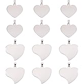 KISSITTY 201 Stainless Steel Stamping Charms 12pcs Heart Shape Engraving Message Word Tag Pendants Flat Metal Charms for DIY Necklaces Earrings Bangle Bracelets Jewelry Making