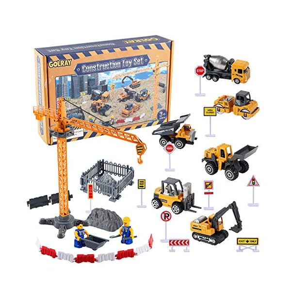 Construction Toys Engineering Vehicle Toy with Construction Site Mat Tower Crane, Excavators Truck, Digger Toy…
