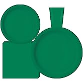Oojami Green Party Plates and Napkins Set – Serves 50, Includes 9" Dinner Plates, 7" Dessert Plates, 9 oz Cups, 3-Ply Napkins – Disposable Tableware for Mexican Fiesta, Birthday, Office, Festival