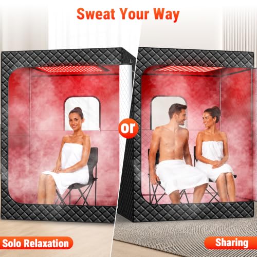 2 Person Sauna Portable Infra-red Sauna Box, Upgraded Home Sauna Tent with 160 LEDs Dual 660nm & 850nm RedLight, 2 Steamers, 5-Layer Waterproof, 99-Min Timer & Remote for Relaxation