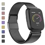 iGK Metal Replacement Bands Compatible for Fitbit Versa/Versa Lite Edition/Versa 2, Stainless Steel Loop Metal Mesh Bracelet Unique Magnet Lock Wristbands