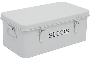 Xbopetda Seed Saving Box, Metal Seed Bin, Seed Storage Organizer Box, Seed Packet Container with Lid, Seed Envelope Storage Box, 4 Compartments Garden Seed Bin with Safety Locks-White