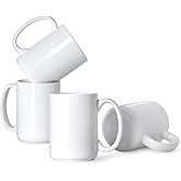 Smilatte 16 OZ Porcelain Coffee Mugs, Classic Blank Ceramic Cup with Large Handle for Tea Latte Cappuccino, Set of 4, White