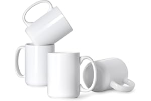 16 OZ Porcelain Coffee Mugs, Smilatte Classic Blank Ceramic Cup with Large Handle for Tea Latte Cappuccino, Set of 4, White