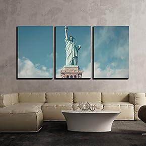 3 Piece Canvas Wall Art - The Sacred of The Statue of Liberty Under The Blue Sky - Modern Home Art Stretched and Framed Ready to Hang - 16"x24"x3 Panels
