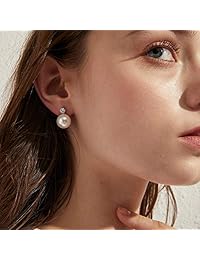 ZowBinBin - Pendientes colgantes de perla de plata de ley 925 para mujer, pendientes de perla de circonita cúbica de moda, pendientes elegantes de omega de 0.394 in, 0.512 in