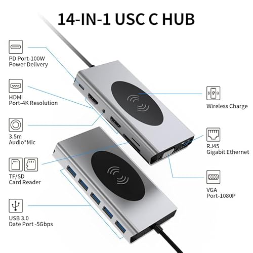 Docking Station USB C 11-in-1 - Hub Con 2 HDMI 4K, VGA, 3 USB, Ethernet, SD/TF, PD 100W - Foto 4