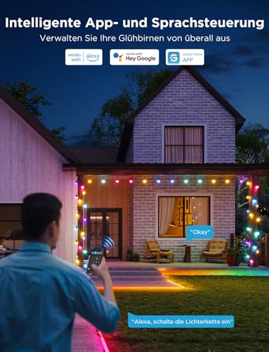 Govee Outdoor LED Lichterkette Außen 2, 15M Dimmbare RGBICW Lichterkette mit 16 Millionen Farben und 47 Szenenmodi, 100lm pro LED Lebensdauer 25000h, IP65 Wasserdicht, Funktioniert mit Google Home