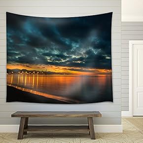 Dramatic Clouds in Sunset Over River - Fabric Wall Tapestry Home Decor - 51x60 inches