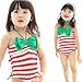Vivo-biniya Kid Girl's One-Piece Swimwear and Cap Striped Swimsuit Red and Blue