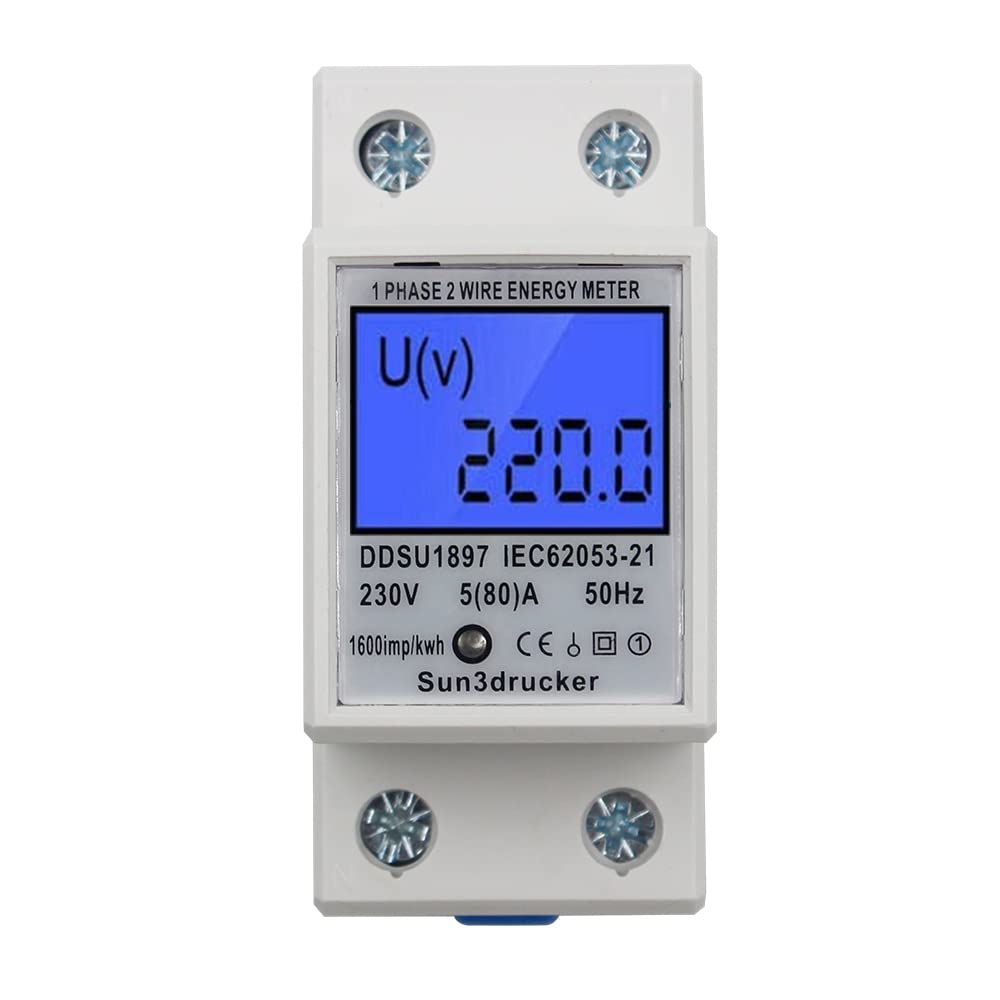 LCD digital Single-phase electricity meter top hat rail KWh meter 5 (80) A 1-phase 2-pole 2P DIN-rail electricity meter