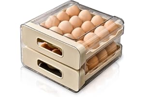 Double Drawer, 32-Egg Capacity, Stackable Egg Storage Container Holder for Refrigerator. Smooth Slide-out Drawers. BPA-free. 