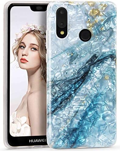 CIUTEK For Huawei P20 Lite Case, P20 Lite Case Shiny Blue Shell Glitter Marble Slim Anti-Scratch Shockproof Cover Flexible Clear Transparent TPU Bumper Funky Soft Case for Huawei P20 Lite