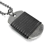 Men's Alloy Genuine Leather Pendant Necklace Silver Tone Black Dog Tag 25 Inch Chain