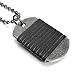 INBLUE Men's Alloy Genuine Leather Pendant Necklace Silver Tone Black Dog Tag 25 Inch Chain