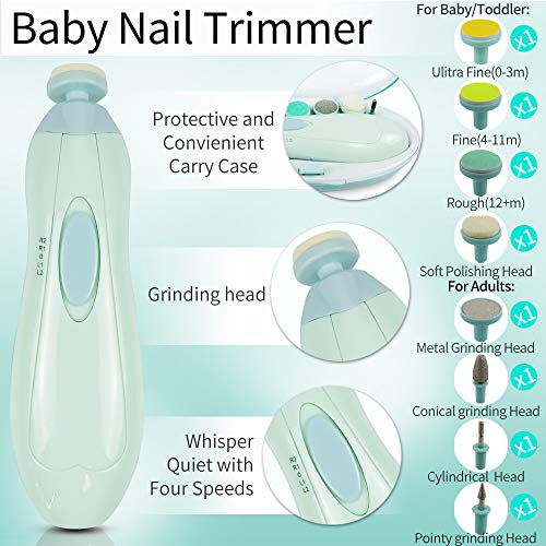 Baby Nail File Electric Nail Trimmer with Clippers,Baby Nail Clipper with LED Light,Whisper Quiet Design Safe for Newborn Toddler Kids or Women,Toes and Fingernails Care (Green)