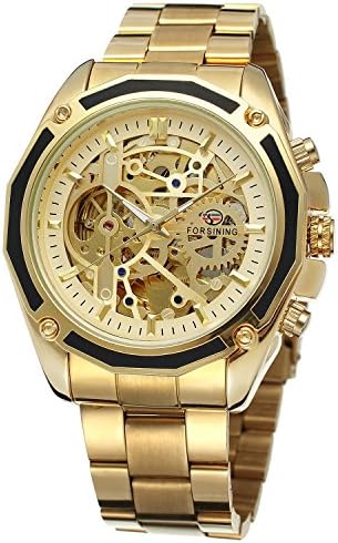 SweetblessMechanical Wristwatch Men's Skeleton Self-Winding Auto Watch (Gold&Crystal)