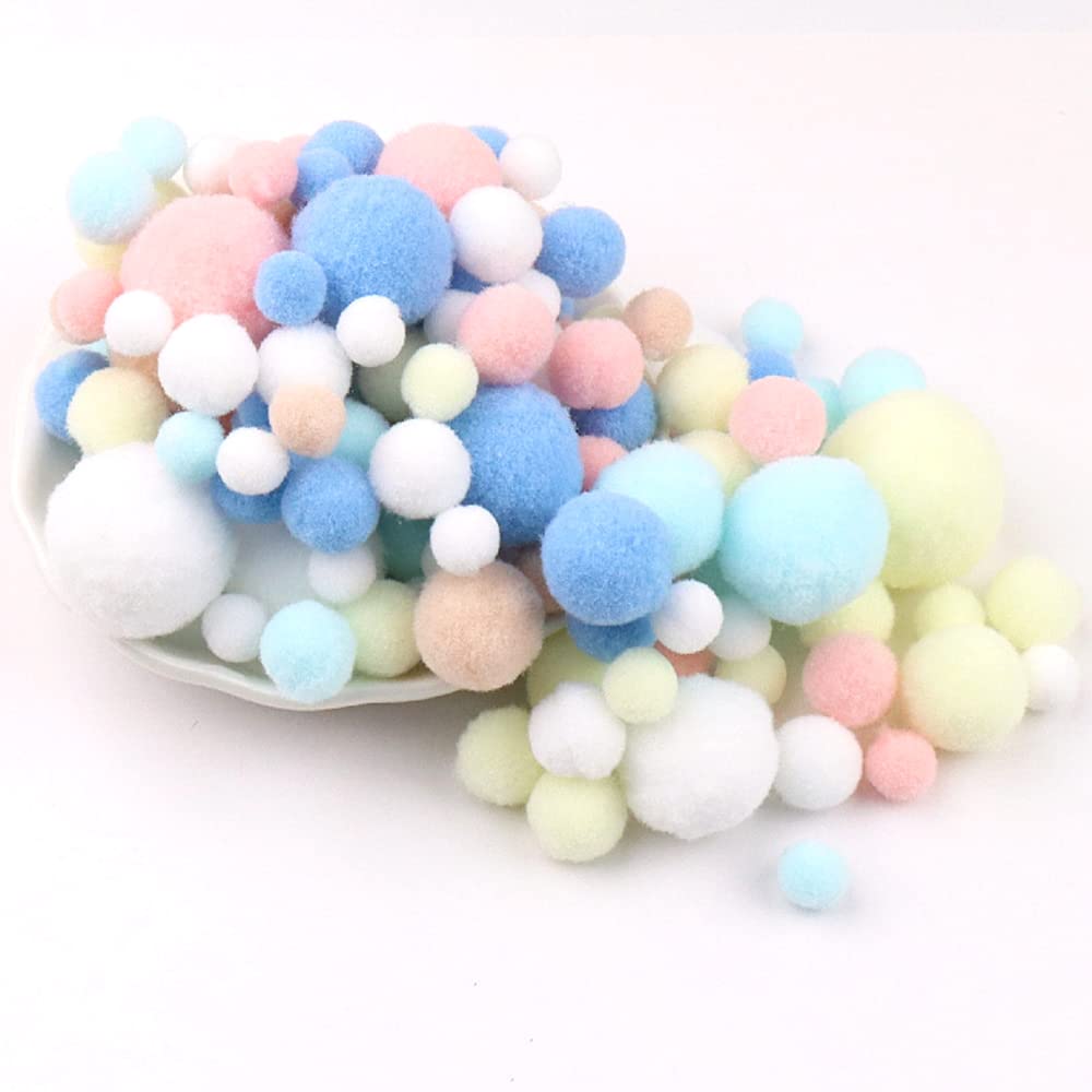 Duories 135 Colourful Pompoms for Crafts,10-30mmmini Pompoms Balls Small Pompoms Balls Fluffy Colourful Pom Pom Decoration Pompom Plush Balls Craft Accessories for DIY Crafts Pink Blue Yellow