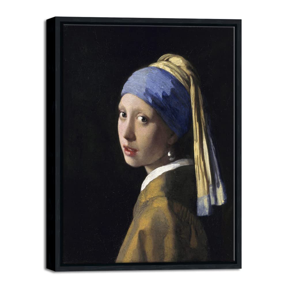 Wieco Art Framed Canvas Art the Girl with a Pearl Earring by Jan Vermeer Oil Paintings Reproduction Canvas Print Artwork for Living Room Home & Office Decor
