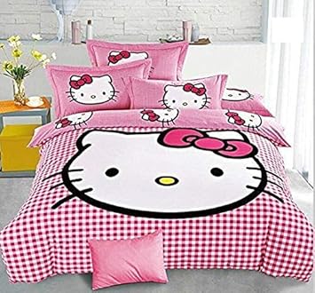 Singhsvillas Decor Attractive Skin Friendly Hello Kitty King Size Cotton Double Bedsheet With 2 Pillow Covers Pink