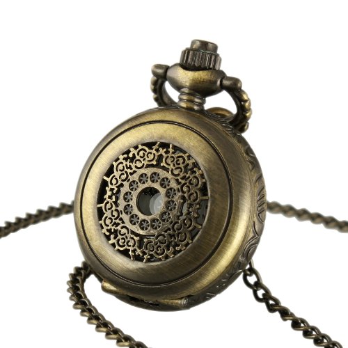 ESS Lady's Light Copper Stainless Steel Case White Dial Necklace Pendant Pocket Watch WP037