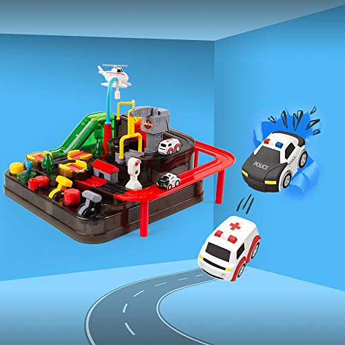 Pista De Carreras Con 2 Coches Y Helicóptero – Juguete Educativo De Botones Mecánicos Para Niños De 3 A 8 Años