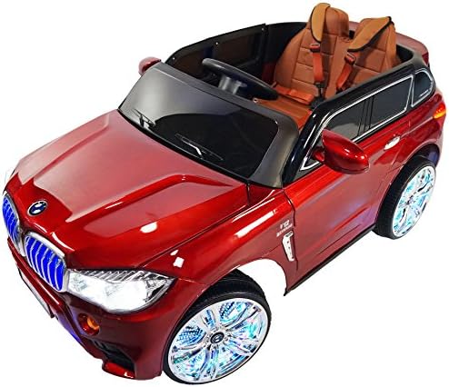 BMW X5 Style Premium 12-volt MP3 Electric Battery Powered Ride On Kids Boys Girls Toy Car RC Parental Remote LED Lights Music Leather Seat Real Paint -Red