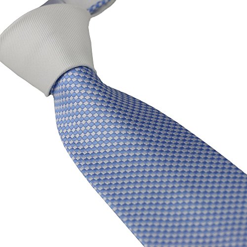 Coachella Ties Solid Color Knot Contrast Polka Dot Necktie Formal Tie 8.5cm (White/light blue)